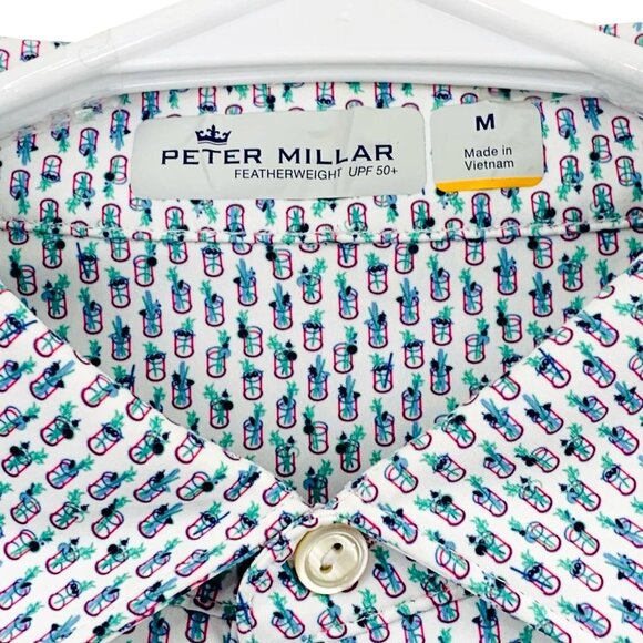 Peter Millar Featherweight Golf Polo Jonathans Landing Bloody Mary AOP Mens MED - Picture 1 of 8